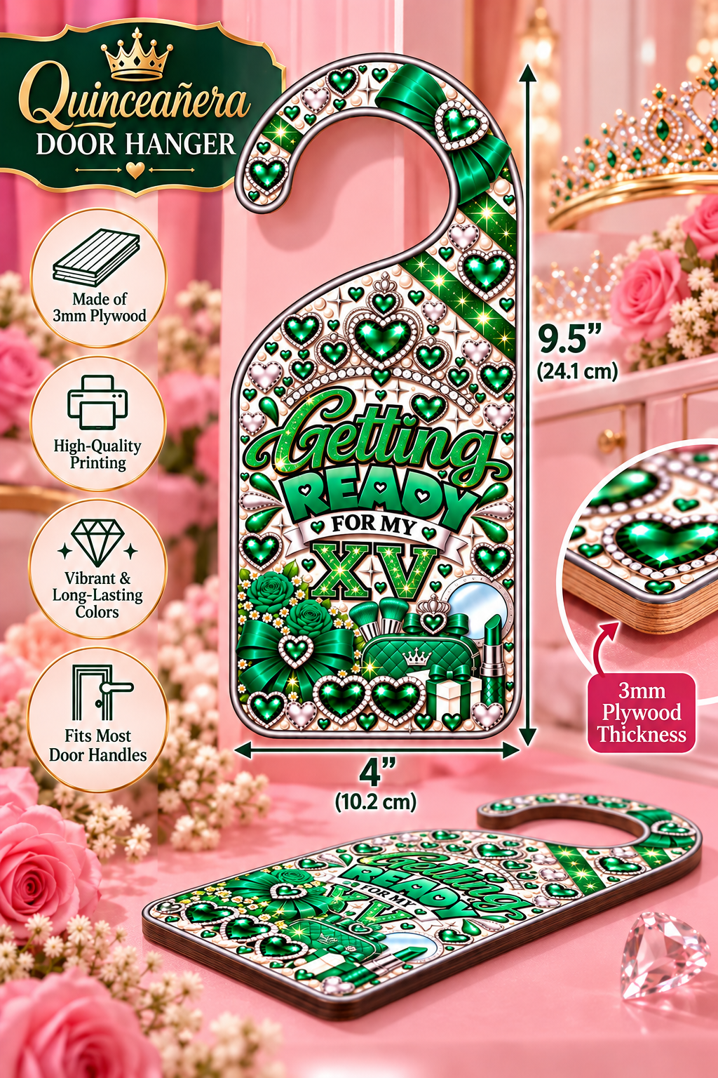 Quinceañera Getting Ready Door Hanger – The Perfect Touch for Your Special Day!