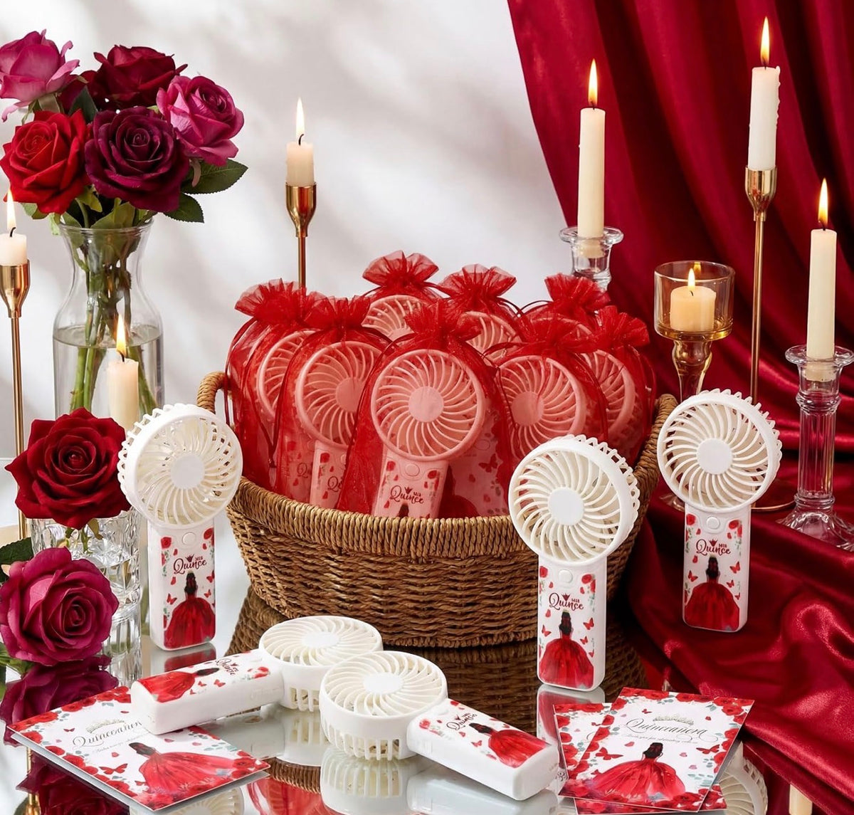12-Pack PortableFans with Personalized Organza Bags – Quinceañera Favors