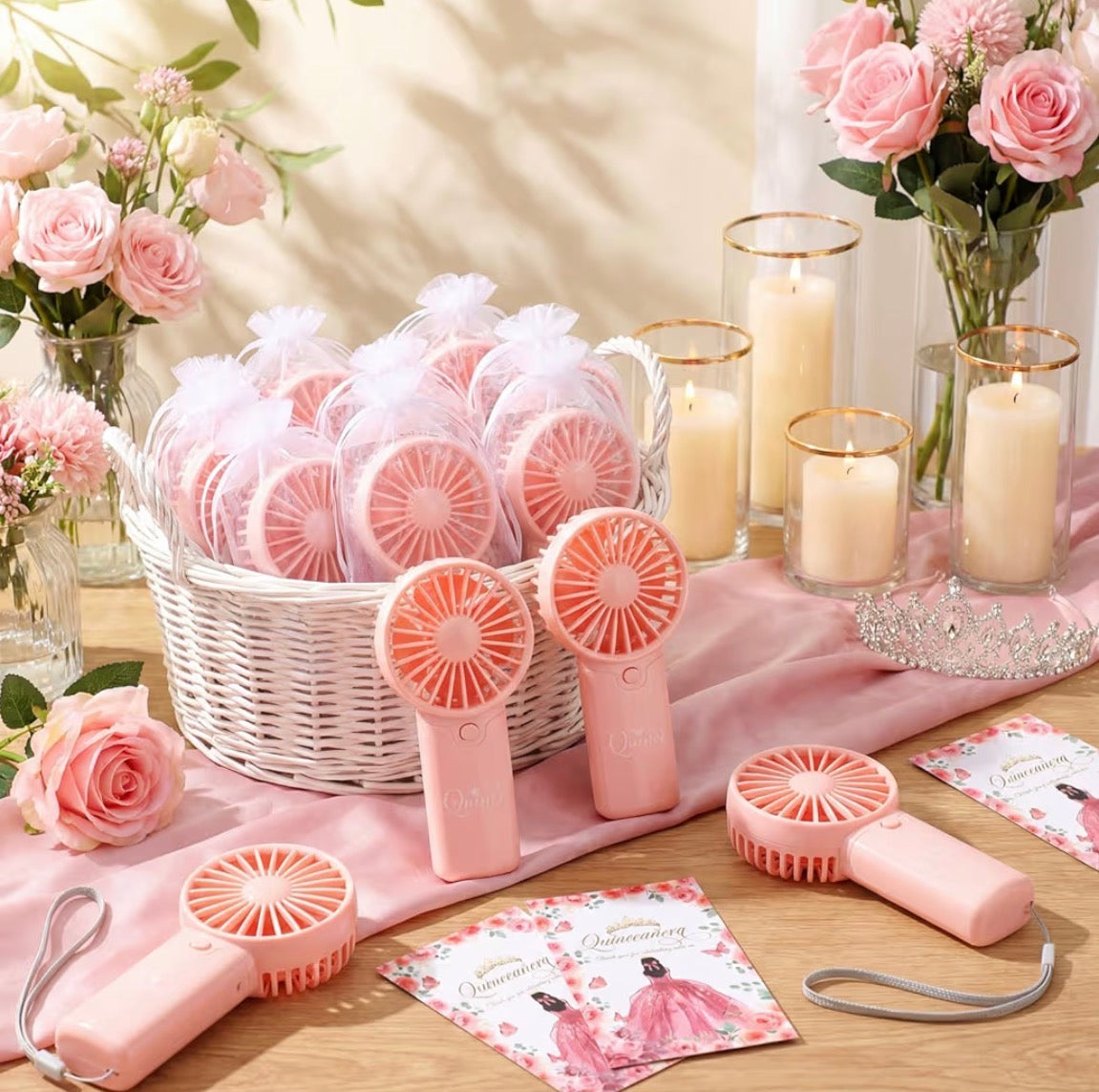12-Pack PortableFans with Personalized Organza Bags – Quinceañera Favors
