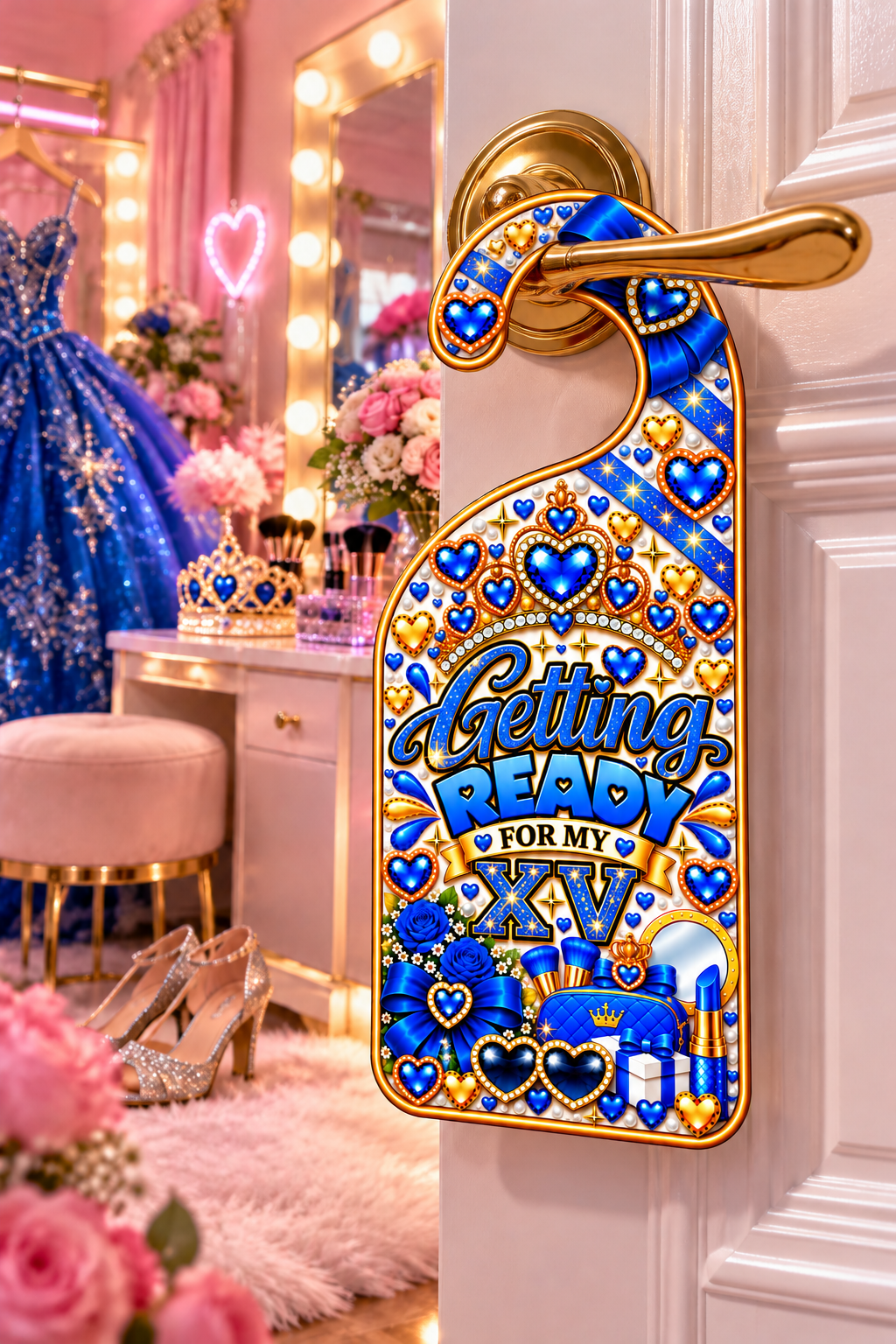 Quinceañera Getting Ready Door Hanger – The Perfect Touch for Your Special Day!