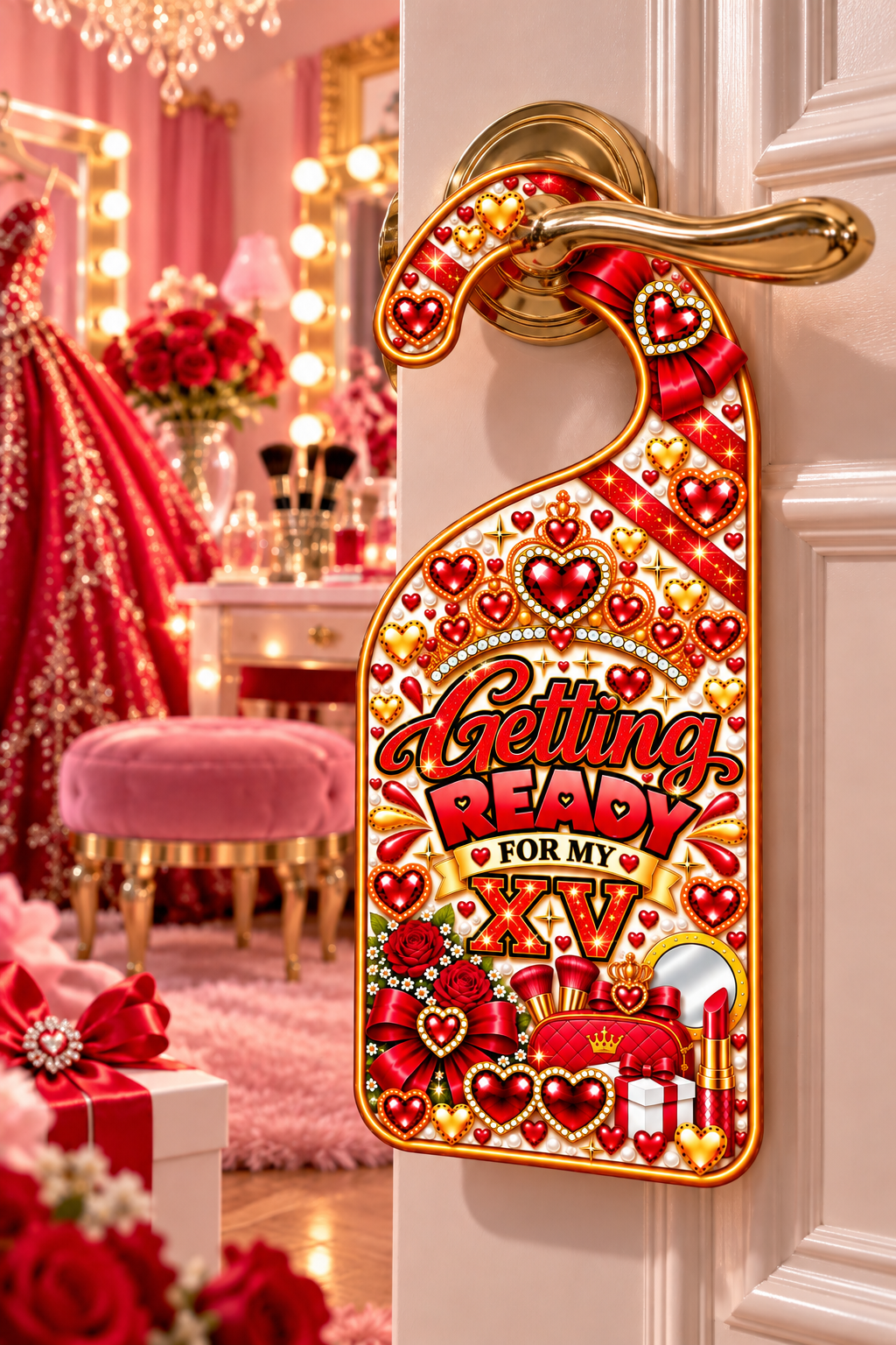Quinceañera Getting Ready Door Hanger – The Perfect Touch for Your Special Day!