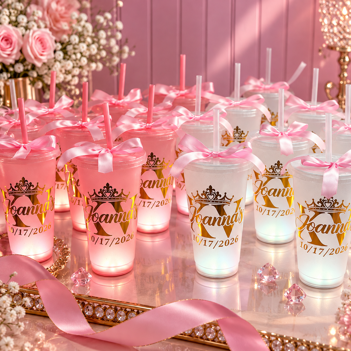 Set of 12 Personalized Quinceañera Cups