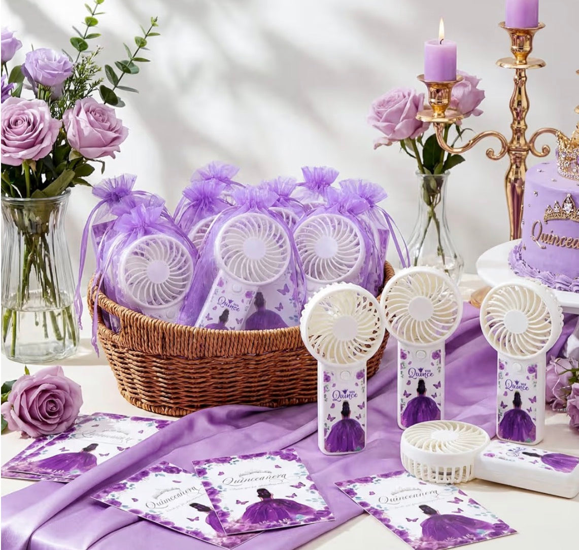 12-Pack PortableFans with Personalized Organza Bags – Quinceañera Favors