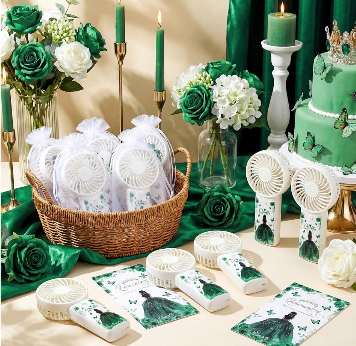 12-Pack PortableFans with Personalized Organza Bags – Quinceañera Favors