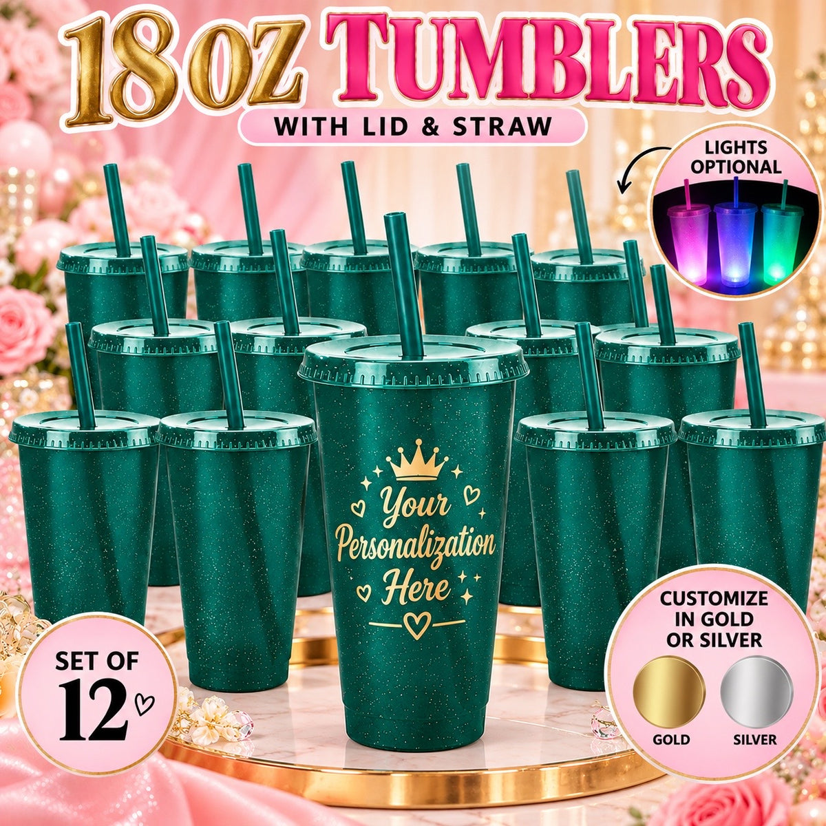 Set of 12 Personalized Quinceañera Cups