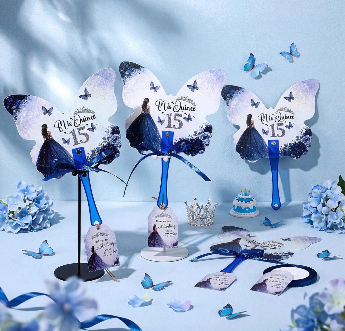 Quinceañera Hand Fans – Set of 12 | Elegant Butterfly Party Favors