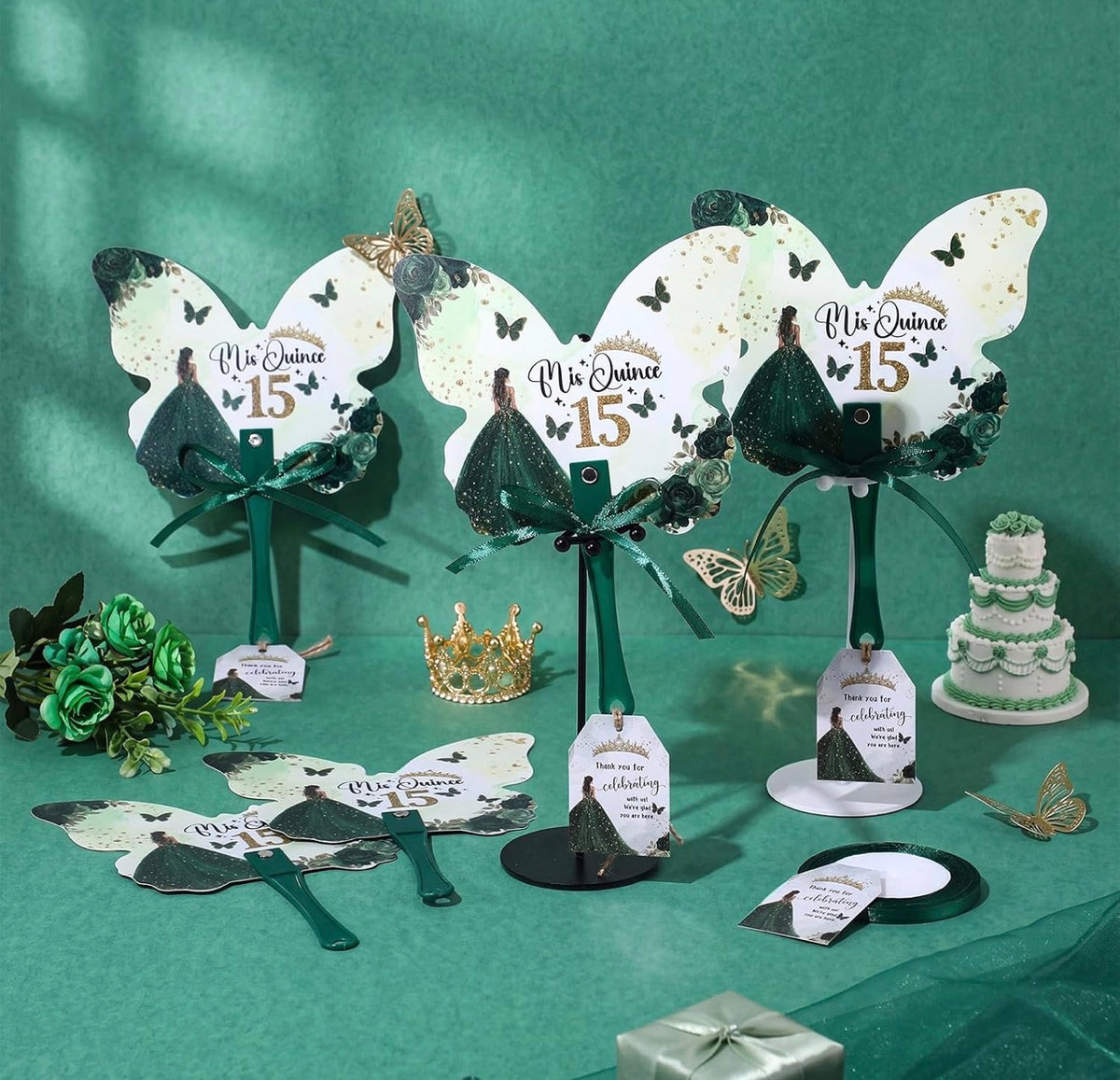 Quinceañera Hand Fans – Set of 12 | Elegant Butterfly Party Favors