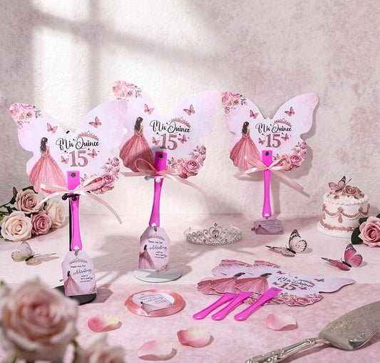 Quinceañera Hand Fans – Set of 12 | Elegant Butterfly Party Favors