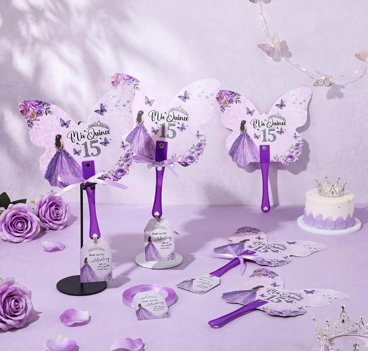 Quinceañera Hand Fans – Set of 12 | Elegant Butterfly Party Favors