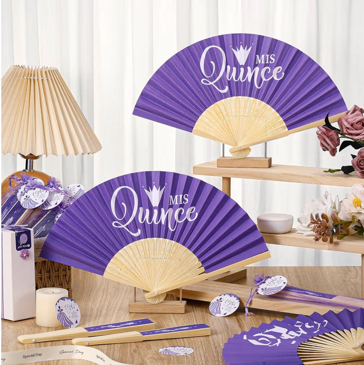 Quinceañera Folding Hand Fans – Set of 12