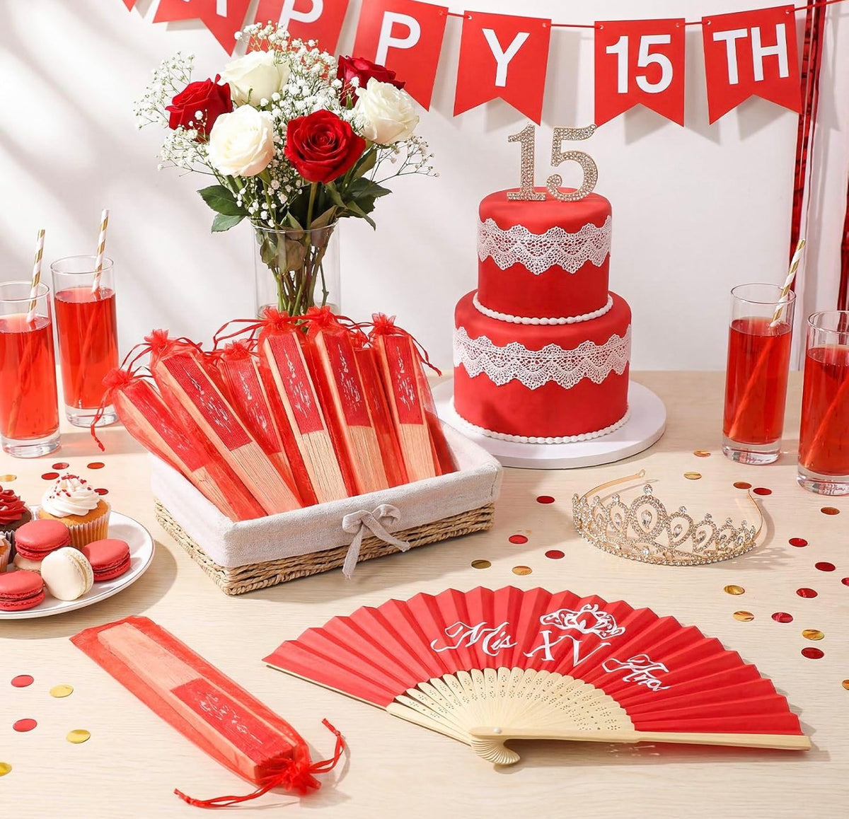 Quinceañera Folding Hand Fans – Set of 12