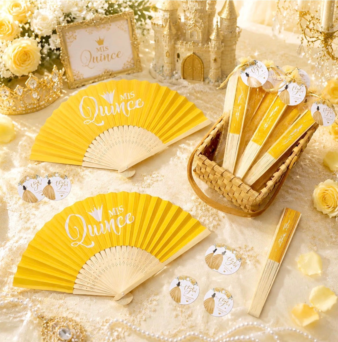 Quinceañera Folding Hand Fans – Set of 12